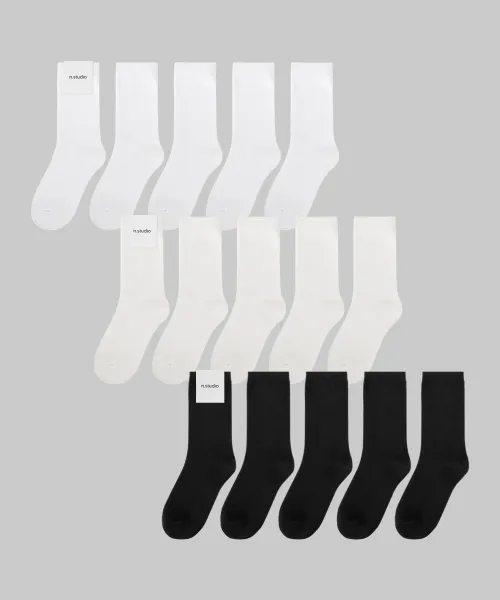 누아트 스튜디오(NUART STUDIO) [10pack] 코시모 미들 삭스_블랙/화이트/코튼화이트 - 사이즈 & 후기