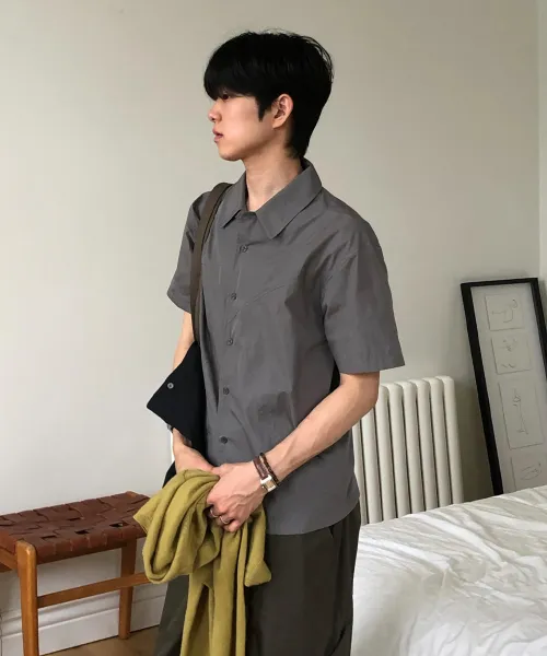 미세키서울 맨(MISEKISEOUL MEN) Line open collar shirt CHARCOAL - 사이즈 & 후기
