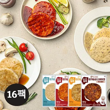 [득근파티] 소스듬뿍 닭가슴살 스테이크 4종 16팩