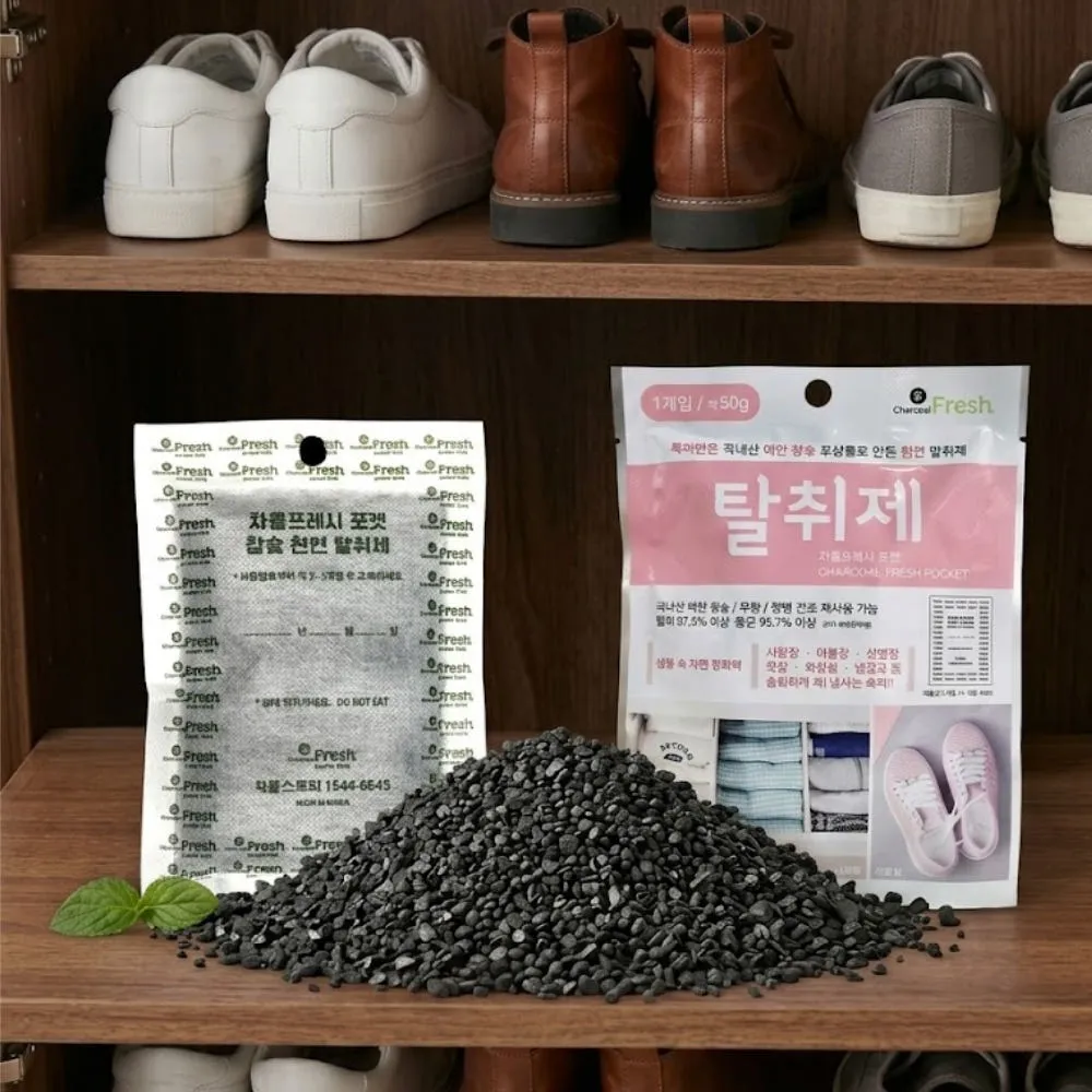 차콜프레시 포켓 국내산 백탄 참숯 서랍장 옷장 신발장 생활탈취제 50g, 3개