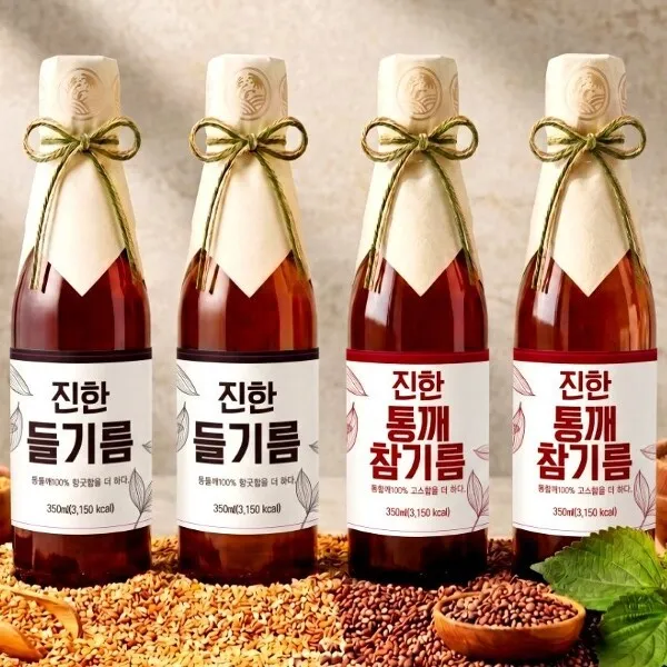 전통 압착 맑은 진한 참기름 2병+들기름 2병