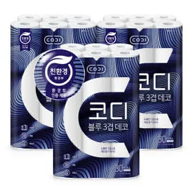 블루 3겹 데코 화장지 27m 30롤 3팩 휴지 / 친환경 인증 / 두루마리 티슈