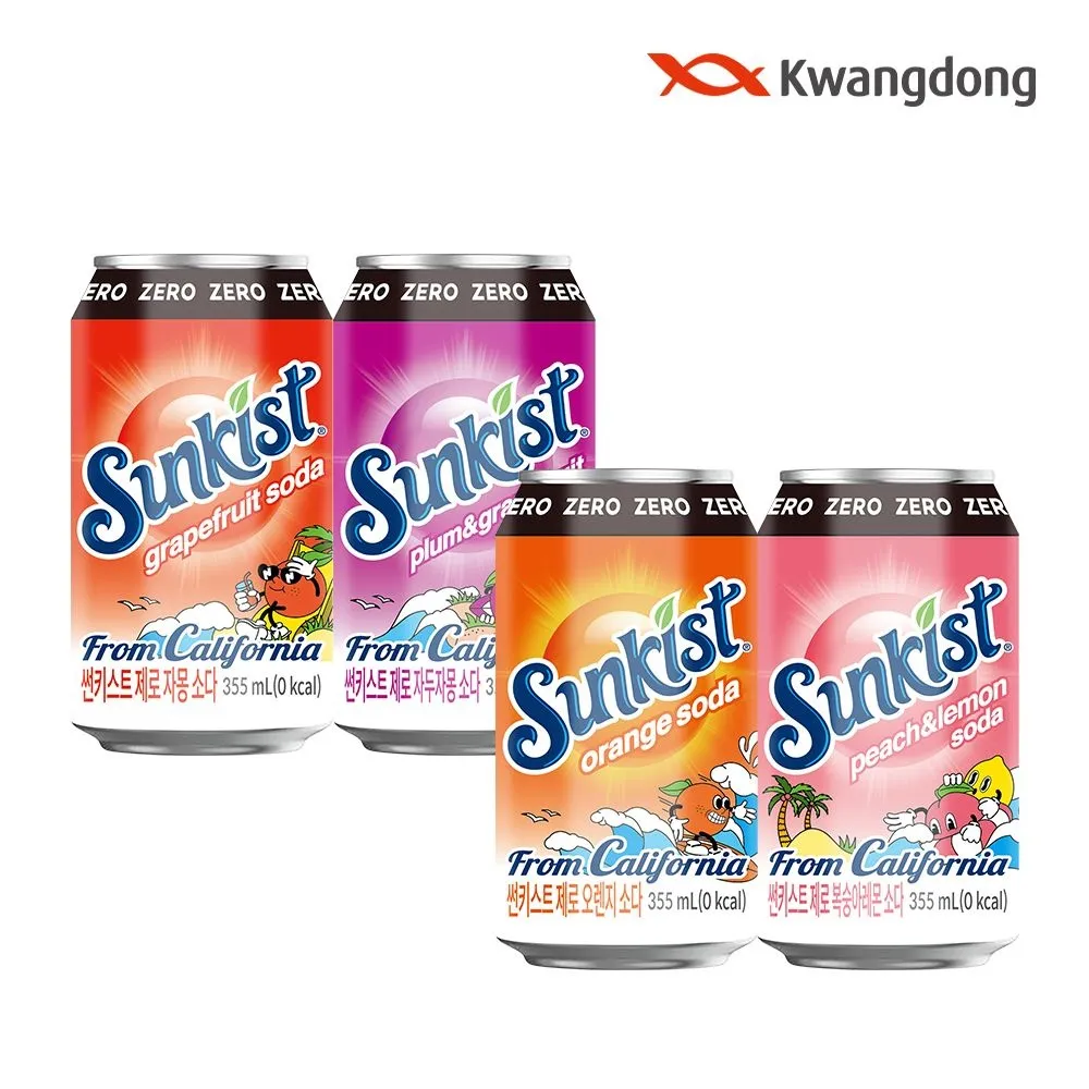 [광동][본사직영] 썬키스트 제로 소다 355ml 4종 24+24 골라담기 (총 48입) : 롯데ON