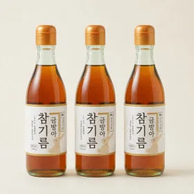 순수본가 통참깨 100% 참기름 350ml x 3개/ 1병 4633원 역대급초특가/ 1회 착유 깨끗하고 고소한 참기름