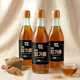 제성상회 진한 참기름 350ml x 3병 단 한번의 착유로 진하게 뽑아낸 깨끗한 참기름