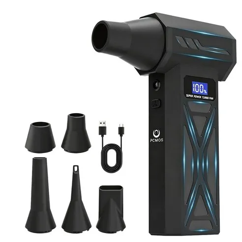 PCMOS P70 초강력 무선 터보 제트 에어건 4단 풍속 최대 130 000RPM LED 조명 배터리 잔량 표시 휴대용 포켓 블로워 차량 세차 키보드 캠핑 먼지 제거 - 핸디청소기