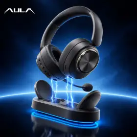 AULA 독거미 G7 Pro V2 게이밍 무선 헤드셋 3모드 블루투스 AI 헤드폰 노이즈캔슬링 충전독포함 2000mah