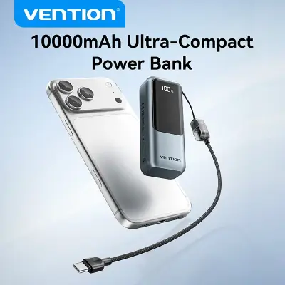[벤션] 10000mAh 22.5w 미니 보조배터리 내장 USB C 케이블 PD 3.0 고속 충전 아이폰 17 삼성 S25 S24 휴대용 충전기