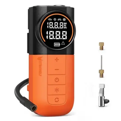 [에텐울프] 타이어 공기압 주입기 휴대용 무선 올인원 세트 5200mAh 타이어 압력 모니터링 LED손전등 보조배터리 다용도에어펌프 - 에어컴프레셔