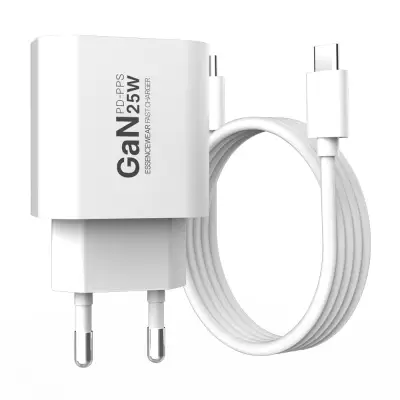 [에센스웨어] PD PPS GaN C타입 25W 초고속 충전기 C to C 60W 1M 케이블 세트, 화이트, 1세트
