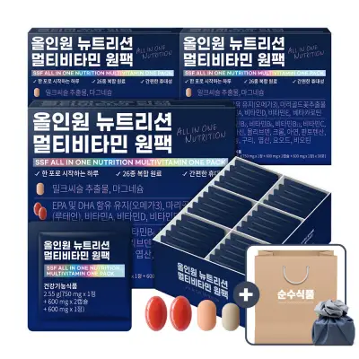 [종합비타민+밀크씨슬+루테인+알티지오메가3]순수식품 올인원 뉴트리션 멀티비타민 원팩 3박스