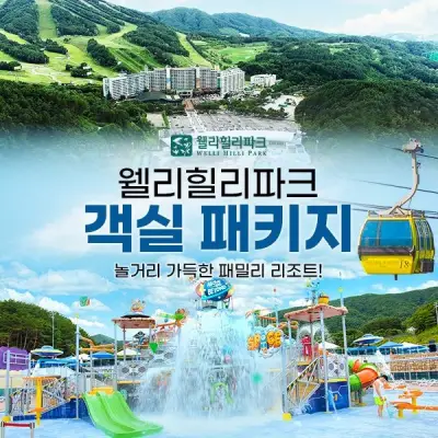 [웰리힐리파크][공구특가] 웰리힐리파크 워터파크or식사이용권+익스트림BIG4 중 택1+할인권까지~1박 vs 2박 패키지