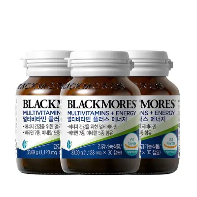 [남성 여성 공용] 블랙모어스 멀티비타민 미네랄 12종 종합 올인원 피로회복 영양제 30캡슐, 3개 1병