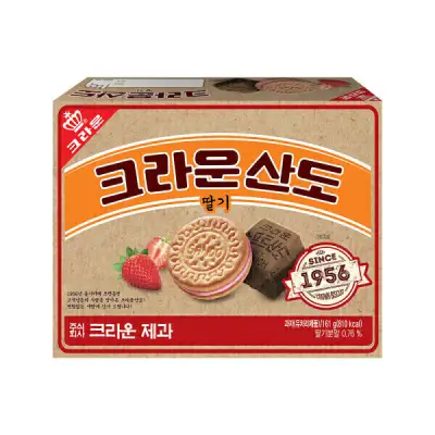 (추억의 레트로패키지)크라운산도 딸기 161gx4개+ 크림 161gx4개