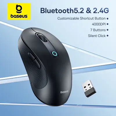 [BASEUS] F02 무선 마우스 Bluetooth 5.2 2.4G 4000 인치 당 점 인체 공학적 7 음소거 버튼 iPad MacBook 태블릿 노트북 컴퓨터 마우스 용 마우스 1+1+1