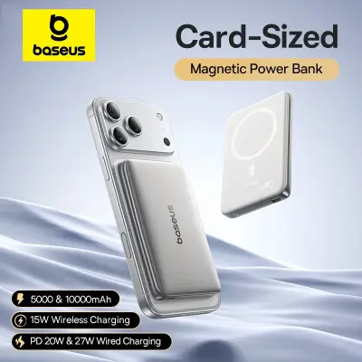 [베이스어스] 【CCC】베이스어스 10000mAh 마그네틱 파워뱅크 PD 27W, 5000mAh 마그네틱 파워뱅크 PD 20W 카드 크기 파워뱅크 아이폰 17 삼성용