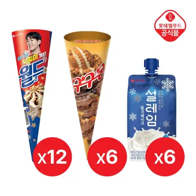 [월드콘] 바닐라 160ml x 12개+설레임 밀크쉐이크 160ml x 6개+구구콘 160ml x 6개