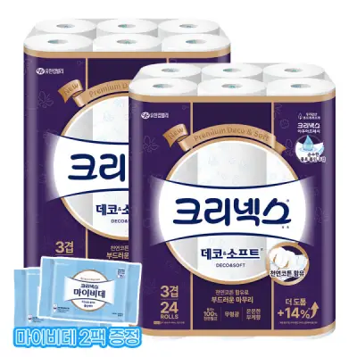 [크리넥스] 데코소프트 화장지 28M24롤X2팩/휴지 +마이비데 30매 2팩 사은품 증정